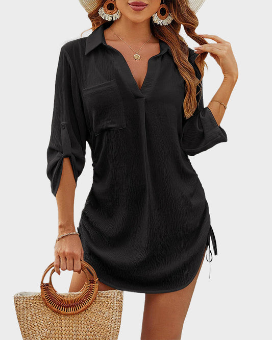 Coverup Drawstring Beach Dress Shirt