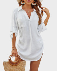 Coverup Drawstring Beach Dress Shirt