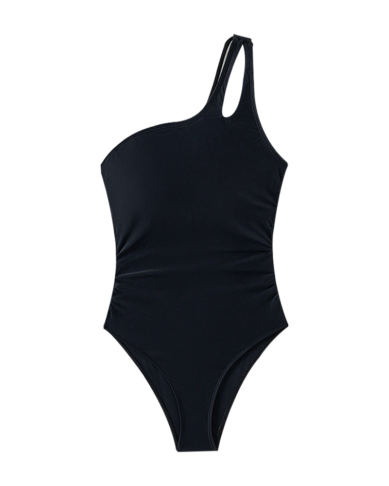 One Shoulder Ruched One Piece Swimsuit