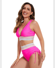 High Waisted Tummy Control Color Block Bikini Sets