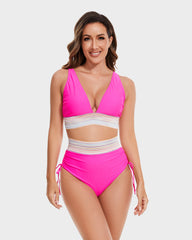 SheCurve®High Waisted Tummy Control Color Block Bikini Sets