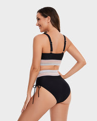 High Waisted Tummy Control Color Block Bikini Sets