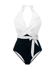 Halter Neck Belted One-Piece Swimsuit