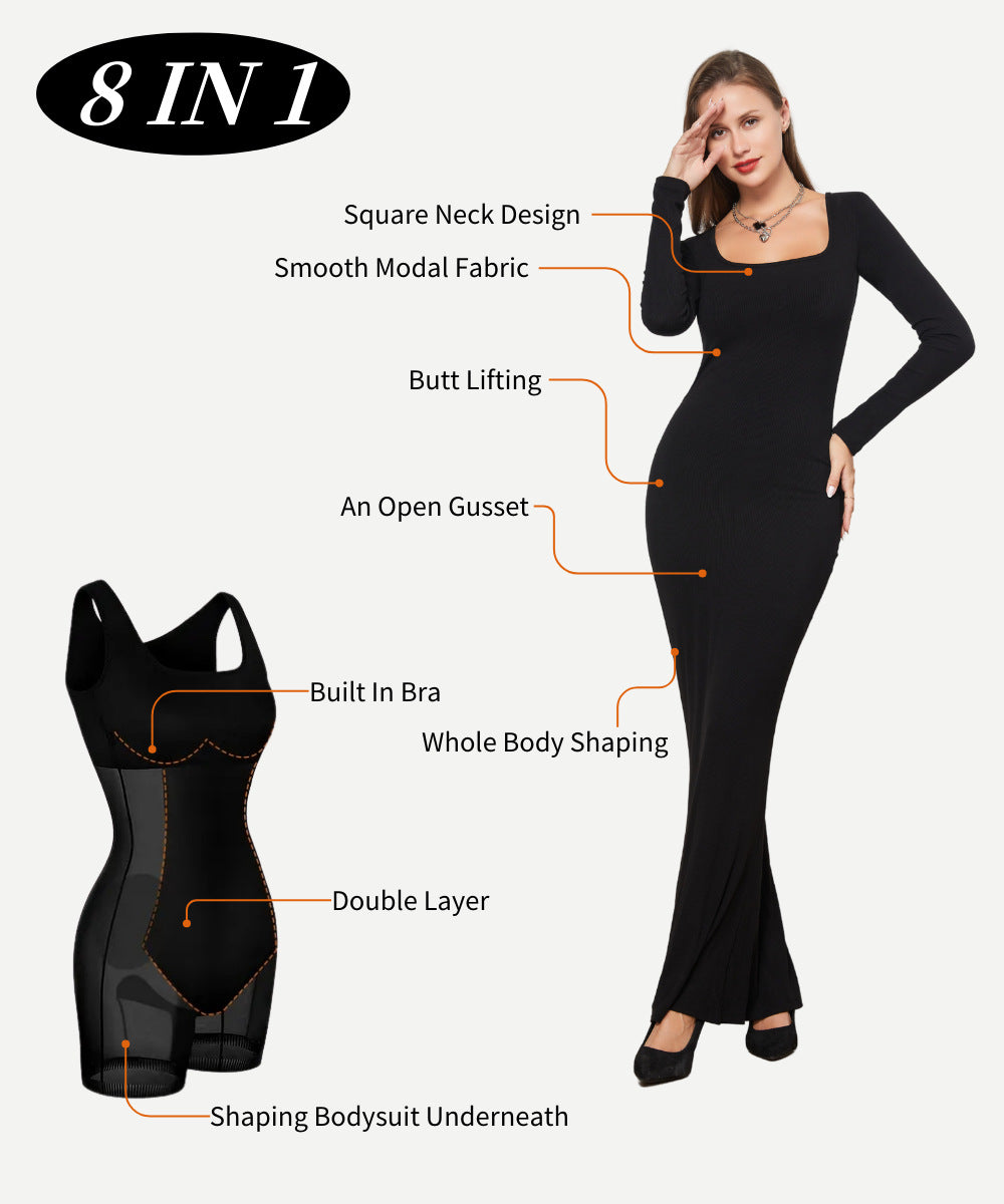 2 in 1 360° Built-in Curvy Slim Tummy Compression Slimming Long Sleeve Shaper Dress