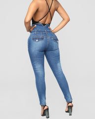 SheCurve® High-Waisted Four-Breasted Stretch Slim-Fit Denim Pants