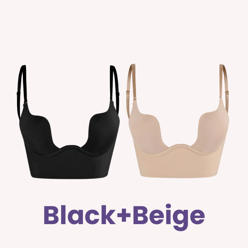 SheCurve® Plunging Low-Back Bra - Beige+White (2 Pack)