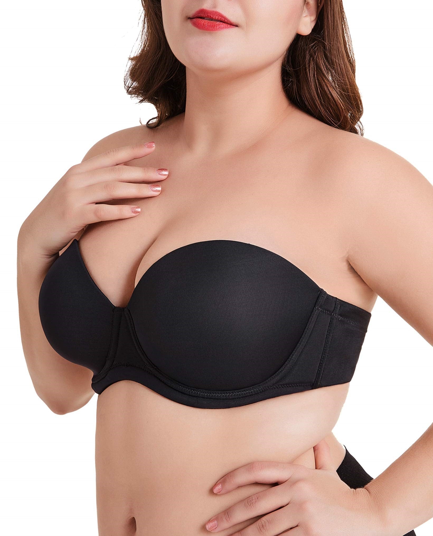 SheCurve® Plus Size Women's Underwire Contour Multiway Full Coverage Strapless Bra-BLACK