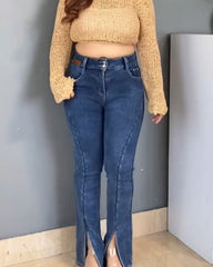 SheCurve® Fleece Split Flared Jeans