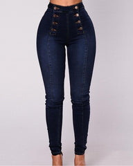 SheCurve® High-Waisted Casual Two-Row Stretch Jeans With Multiple Buttons