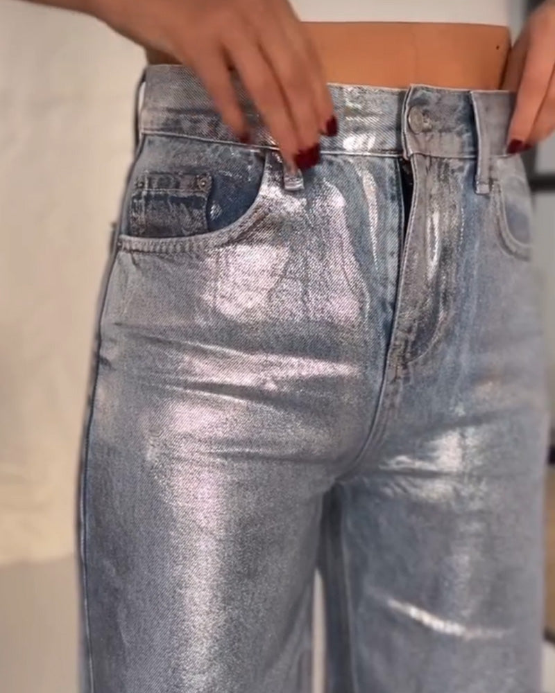 SheCurve® Metallic Baggy Jeans