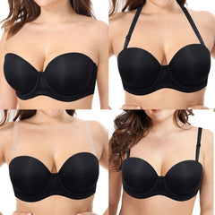 SheCurve® Plus Size Women's Underwire Contour Multiway Full Coverage Strapless Bra-BLACK