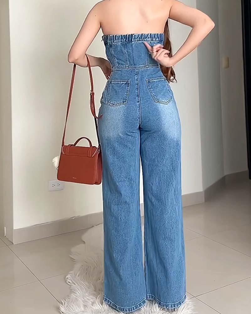 SheCurve® Loose One-Piece Jeans With Removable Straps